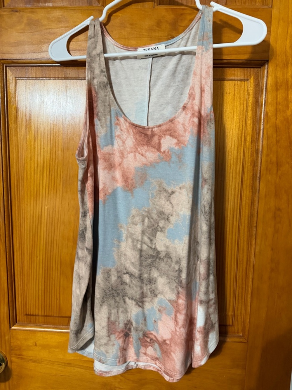 Zenana Outfitters Coral Blue Gray Tie-Dye Tank